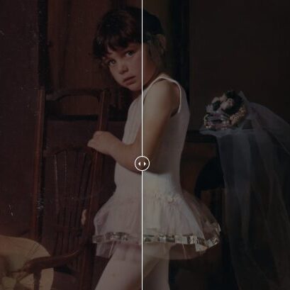 Restauration d'une photo d'une jeune danseuse (avant après)