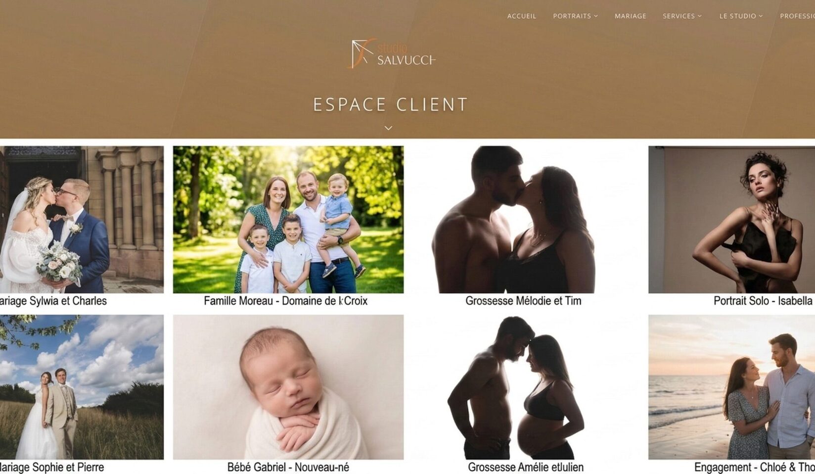 Espace client représentant les galeries pour les clients