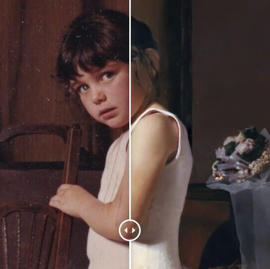 Restauration d'une photo d'une jeune danseuse (avant après)